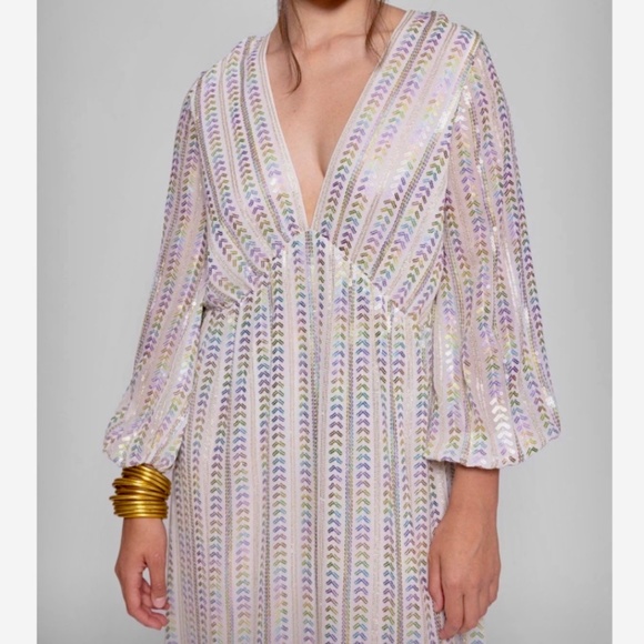 NWT Anthropologie Maxi dress Sequin Metallic boho beach wedding glam bridal M/L - Picture 3 of 16